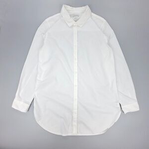 GARNET HILL Organic Pima Cotton Long Tunic Minimal Button Down Shirt White 14